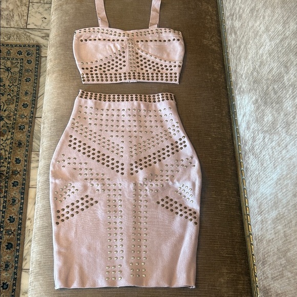 Herve Leger Pink Studded 2 Piece Mini Dress - Picture 1 of 2